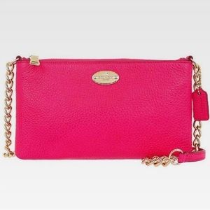 Coach Kira Crossbody Pochette Hot Pink Leather Chain Bag